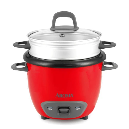 Aroma Housewares ARC-743-1NGR 6-Cup (Cooked) (3-Cup UNCOOKED) Pot Style Rice Cooker and Food Steamer,Red