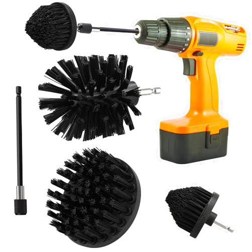 FGBNM 4pcs Drill Brush Attachment Set, Black Power Scrubber Brush with 1/4in Extend Attachment, Drill Scrub Brush for Showers, Tubs, Tile, Grout (4pcs, Black)