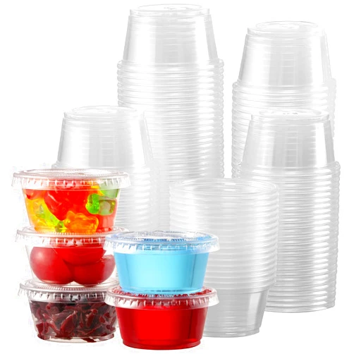 VITEVER 130 sets - 2 oz Jello Shot Cups, Small Plastic Containers with Lids, Airtight and Stackable Portion Cups, Salad Dressing Container, Dipping Sauce Cups, Condiment Cups