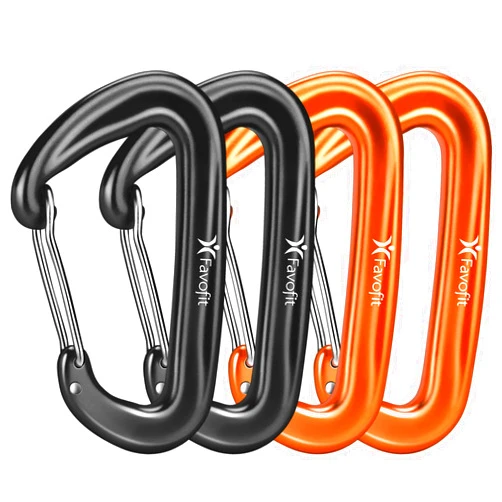 Favofit Carabiner Clips, 4 Pack, 12KN (2697 lbs) Heavy Duty Caribeaners for Camping, Hiking, Outdoor and Gym etc, Small Carabiners for Dog Leash and Harness, Black and Orange