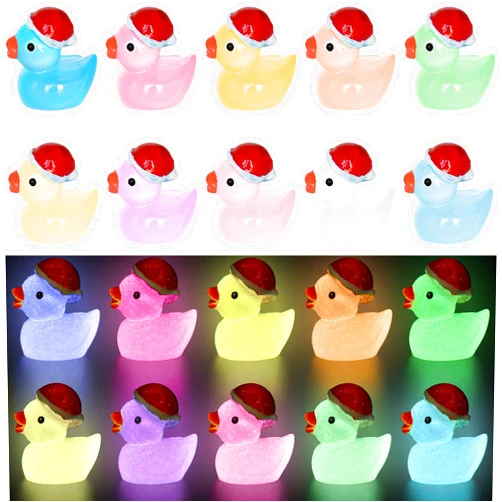 Yuronam 70 Pcs Luminous Tiny Christmas Ducks Mini Resin Ducks Glow in The Dark Duck Miniature Ornaments for Slime, Dollhouse, Garden Decoration(10 Colors)