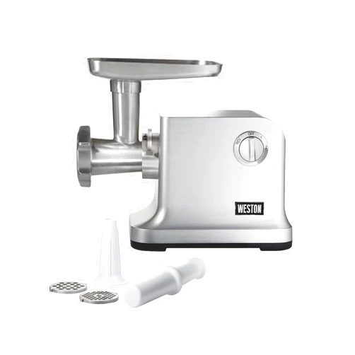 Weston Electric Meat Grinder & Sausage Stuffer, #12 750 Watt, 1 HP Motor, Grinds 4 lbs Per Minute, Includes Stainless Steel Grinding Plates, Die-Cast Aluminum (33-1301-W)
