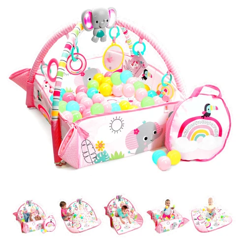 Bright Starts 5-in-1 Your Way Ball Play Baby Activity Play Gym & Ball Pit, Includes 7 Toys, Newborn to Toddler - Rainbow Tropics (Pink)