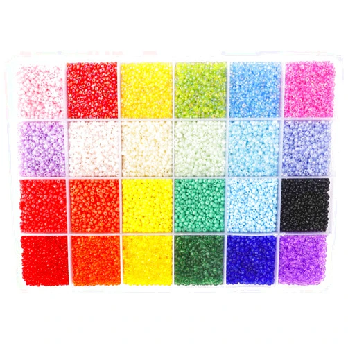 Quefe 26400pcs 2mm Glass Seed Beads 24 Colors Small Beads Kit Bracelet Beads with 24-Grid Plastic Storage Box for Jewelry Making