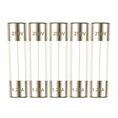 TECHMAN GDC 1.25A Slow Blow Fuses, 250V, 5x20mm (0.20 x 0.79inches), Time Delay Glass Fuses, 5 Pack