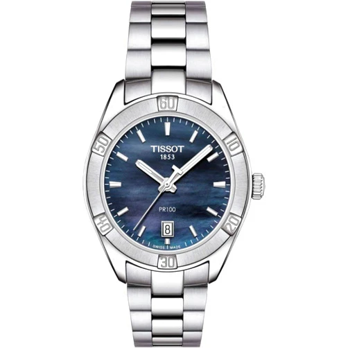 Tissot Womens PR 100 Sport Chic 316L Stainless Steel case Quartz Watches, Grey, Stainless Steel, 18 (T1019101112100)