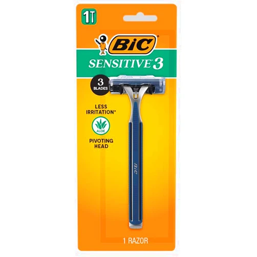 BIC Sensitive 3 Razors, 3 Blades, Lubricating Strip, Pivoting Head, 6 Count for Men with Sensitive Skin