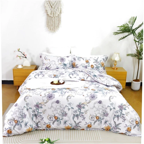 Softta Vintage Shabby Colorful Flower Leaves Bedding Set Queen Size Off-White 3Pcs Elegant Duvet Cover Set Boho 100% Egyptian Cotton Quiet