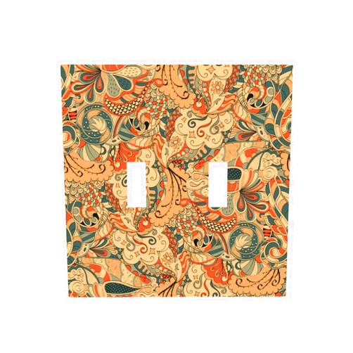 Sghxwp William Morris Boho Orange Mandala Double Toggle Light Switch Covers Plate Decorative 2 Gang Wall Plate Dual Device Electrical Switchplate Faceplate for Farmhouse Bathroom Decor
