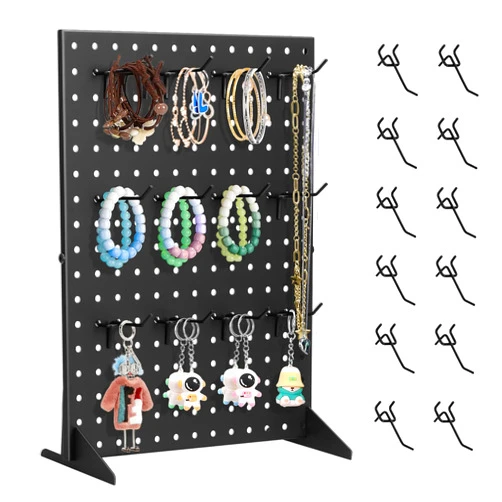 Acfunique Peg Board Display Stand for Vendors with 12 Hooks Metal Tabletop Pegboard Display Stand for Craft Shows 17