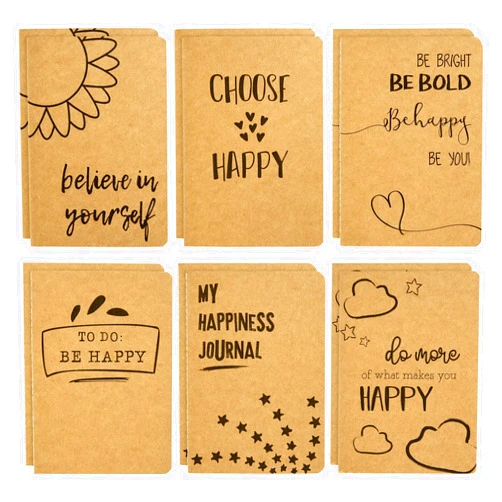 Paper Junkie 12 Pack A6 Notebook Bulk - 4x6 Brown Kraft Paper Lined Journals for Kids, Coworkers, Office School Supplies (80 Lined Page, 4 x 5.75 In) - 6 Happy Designs