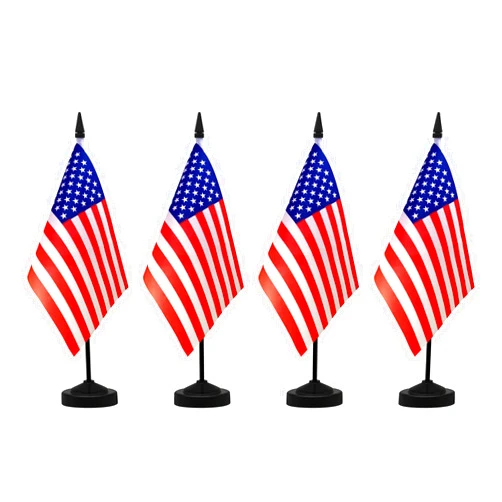 NQ American Desk Flag Set, 8.3 X 5.5 Inch Small American Flags on Stick, Mini American Flag with Stand Base, US Flag Decor for Table, Office, Home, Festival Decoration (2 Pack)