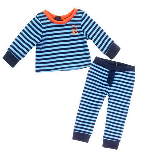 Sophia's Blue Striped Pajama Shirt with Long Sleeves and Orange Sailboat Embroidery Detail Plus Matching Pants 2 Piece Set for 18