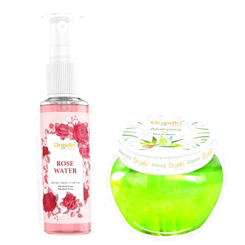 Generic Divyam_Orgello Herbal Rose Water Spray Mist Toner Gulab jal 100 ml + Aloe Vera Gel Jar 100 gm - Pack of 2 - for Men Women Girls Boys Normal Oily Dry Skin SLS paraben Mineral Oil Free, Fresh
