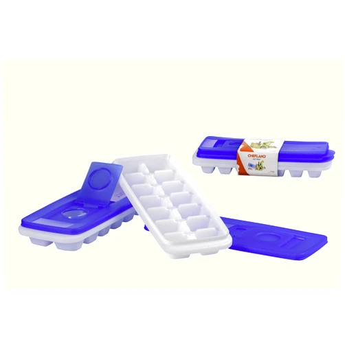 ChefLand Ice Cube Trays With Lid - Set of 2 Ice Trays By ChefLand | Easy Release, Stackable, Compact, Odorless, BPA-Free Ice Molding Trays For Whiskey, Cold Drinks, Cocktails & Juices (Blue)