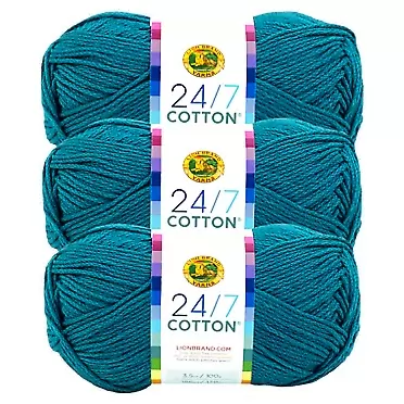Lion Brand Yarn (3 Pack) 24/7 Cotton Yarn, Dragonfly