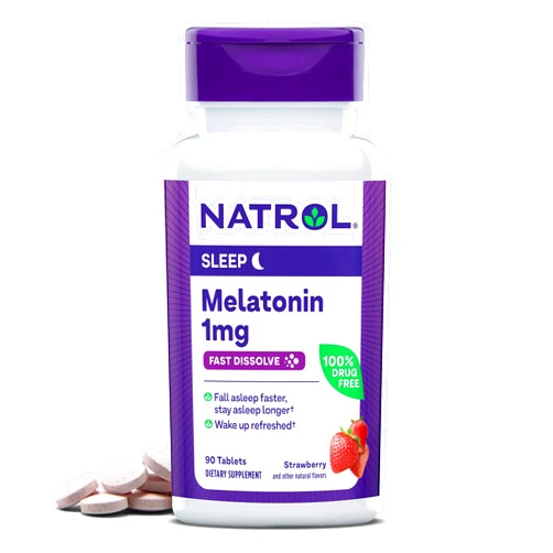 Natrol Fast Dissolve Melatonin 1 mg, Melatonin Supplements for Restful Sleep, Sleep Support for Adults, 90 Strawberry-Flavored Tablets, Up to a 90 Day Supply