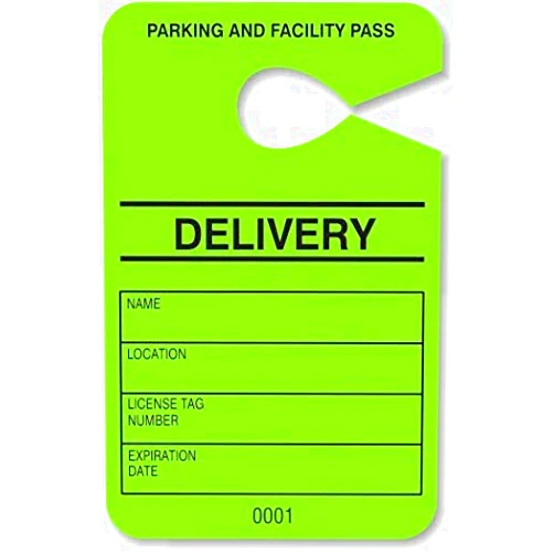 SavQuickPrinting HViz Neon Green Parking Pass - Numbered Facility Pass - Car Parking Management - 100 Units - Disclaimer on Back - 10pt/250gms Card Stock - Large 3.5 x 5.5 in.