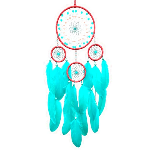 NingPower 4 Rings Dream Catcher Handmade Woven Blue Feathers Wall Hanging Dreamcatcher for Home Decor Bedroom Dormitory Room Wall Decor Art Ornament Craft