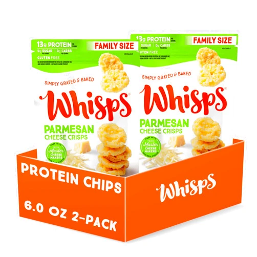 Whisps Cheese Crisps Parmesan Cheese | Protein Chips | Healthy Snacks | Protein Snacks, Gluten Free, High Protein, Low Carb Keto Food (6 Oz, 2 Pack)