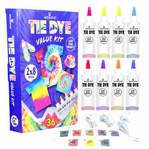 WINSONS Tie Dye Kit, 8 Colours Non Toxic Permanent Fabric Dye Art Set for Kids Women for Homemade Party Creative Group Activities DIY Gift