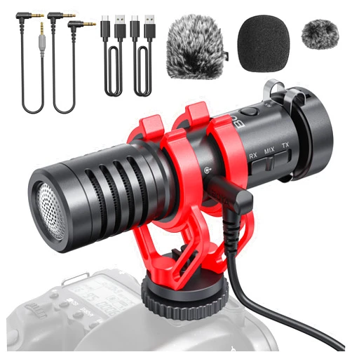 BOYA MM1W Shotgun Mic for Video Camera, Shotgun Microphone with Shock Mount, External Microphone for iPhone, Android, Smartphones, DSLR Camcorders, Ideal for Recording, Live Streaming, and Vlogging