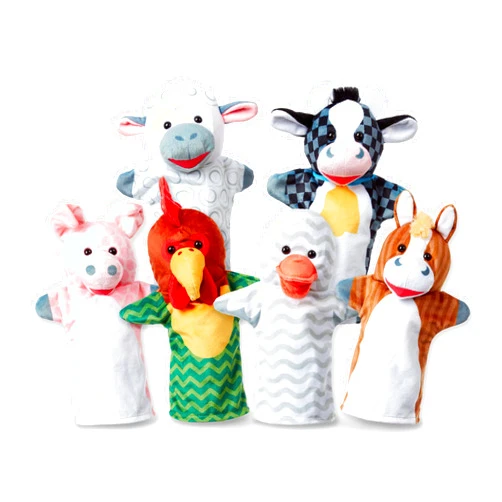 Melissa & Doug Barn Buddies Hand Puppets, Set of 6 (Cow, Sheep, Horse, Duck, Chicken, Pig) , Multicolor
