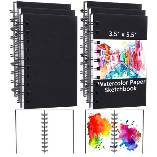 Sabary 6 Pcs Watercolor Paper Sketchbook 3.5 x 5.5 in 24 Sheets Mini Journal Pocket Notebook 140 LB Cold Press Watercolor Painting Book for Trip Art Supplies