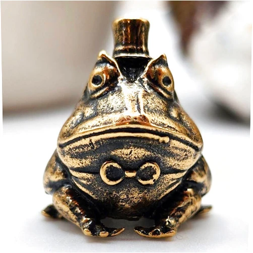 Handmade Toad in a Hat Figurine Frog Tiny Collectible Amphibian Small Miniature Handmade Collectible Toad Ornament Gentleman Animal Trinket