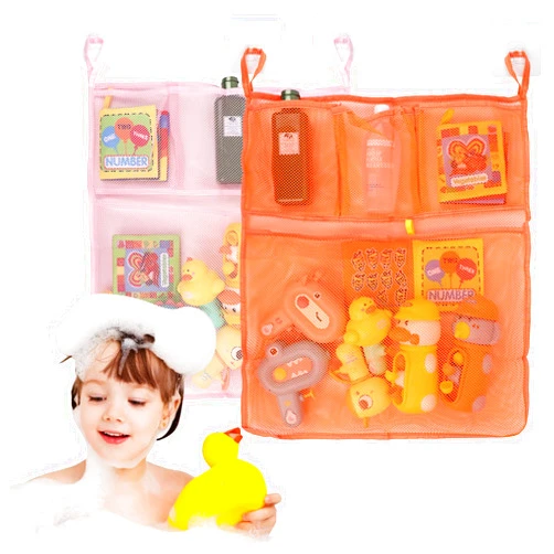 YSCENL 2 Pack Mesh Bathtub Toy Organizer, Extra Bath Toy Storage Net & 8 Strong Hooks, Cute Bath Toy Organizer and Bath/Shower Caddy Solution for Kids & Bath Toys for Toddlers(2 Pack o&p)