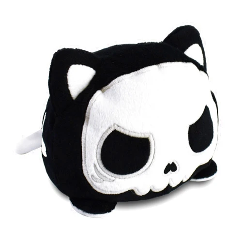 TeeTurtle - The Original Reversible Cat Plushie - White + Skeleton - Glows in the Dark! - Cute Sensory Fidget Stuffed Animals That Show Your Mood - Perfect for Halloween!, 4 inch