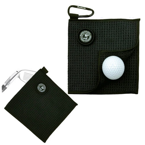 MAGOLFIN Small Magnetic Golf Towel with Clip, Microfiber Waffle Design - Industrial Strength Magnet for Glof Balls, Golf Bags, Carts Clubs - Black
