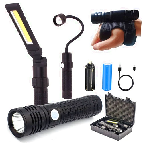 Mzcyfuy LED Work Lights Kit with Magnetic Base, Waterproof Slim Bar Light, Barbecue Flexible Goose Neck Lamp, 3 in 1 Rechargeable Riding Flashlights for Household Tool, Emergency,Camping and Auto Repair