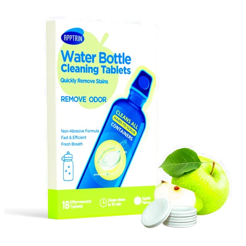 Apptrin Water Bottle Cleaning Tablets, 18 Pack Bottle Clean Tablet Hydration Bladder Cleansing Tablets for Hydration Bladder, Water Bottle, Individually Packed, Apple Flavor