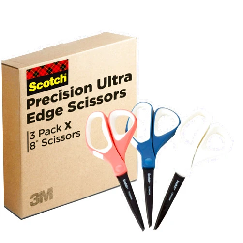 Scotch Brand Precision Ultra Edge Scissors, Left- or Right-Handed, 8 Inch, 3-Pack