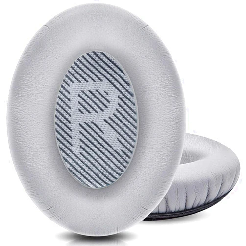 TRT Professional Headphone Replacement Ear Pads for Bose QuietComfort 35 QC 2 15 25 Earpads Cushion for QC2 QC15 QC25 SoundTrue SoundLink Around-Ear Headphones (QC35/35ii, Silver Cushion + Grey Mat)