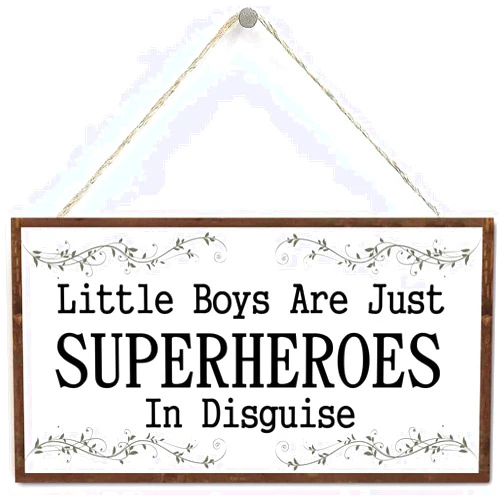 TGUYHJ Little Boys are Just Superheroes in Disguise,Superheroes Kids Room Decor Sign Plaque Rustic Wooden Plaque Hanging Wall Art 12x6 Inch
