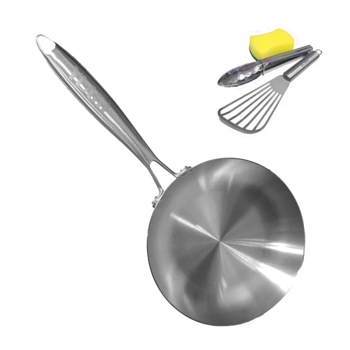 YLARI 10.24 Inch Tri-Ply Stainless Steel Frying Pan Whith Extra (3PCS), Stainless Steel Skillet, Stainless Steel pan, Chef's Pan, Skillet,cool Handle in All Induction Pan, Dishwasher and Oven Safe.