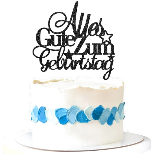 Talorine Alles Gute Zum Geburtstag Cake Topper, German Theme Birthday Party Cake Decor, Happy Birthday Party Decorations Supplies (Black Glitter)