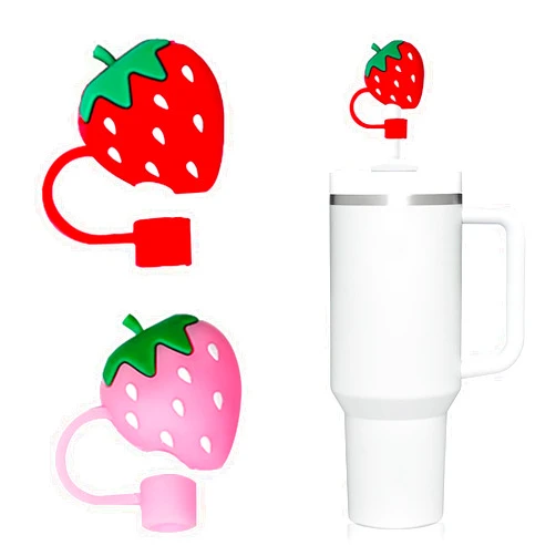WELTAZ 2 Pack Strawberries Straw Covers Cap Compatible with Stanley 14oz&20oz&30oz&40oz Tumbler,Food Grade Silicone Cute Straw Topper, Straw Protectors For 10mm Straw