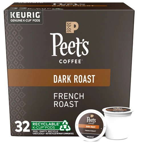 Peet's Coffee K-Cup Coffee Pods for Keurig Brewers, Dark Roast Pods French Roast, 32 Count