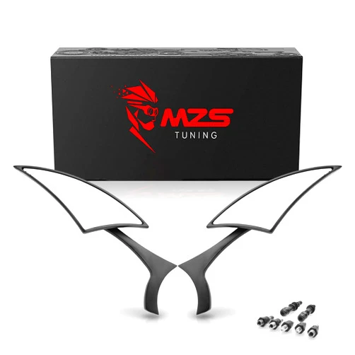 MZS Universal Motorcycle Mirrors Black, 8MM 10MM Handlebar Rear View Side Mirror Blade Compatible with Cruiser Chopper Touring Bobber Dyna Softail Sportster Road King Street Glide Shadow Vulcan Vstar