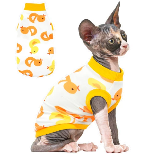 PUMYPOREITY Sphynx Cat Clothes, Stretchy Cat Sweater, Soft Hairless Cats Shirt, Pullover Cat Pajamas, Cat Turtleneck for Sphynx Cornish Rex, Devon Rex, Yellow, M