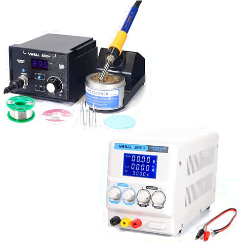 YIHUA 939D+ Digital Soldering Station bundle with YIHUA 305D-IV Regulated DC Lab Power Supply with Holder, Soldering Cleaning Kit, and Accessories (12 Items)