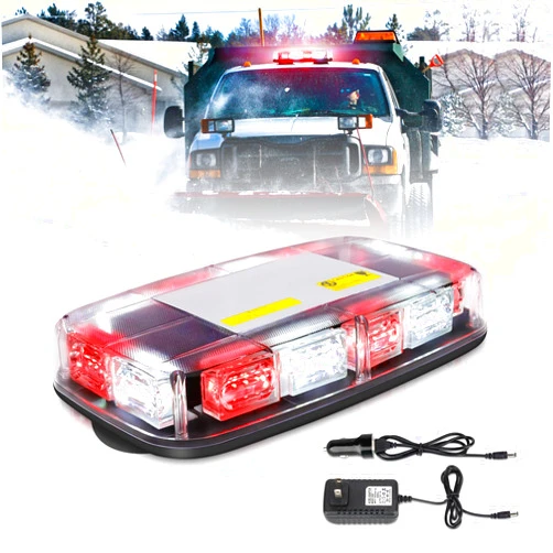 OPP ULITE Wireless Strobe Light Battery Rechargeable, High Low Brightness, 17 Flashing Mode, 48pcs Led, Beacon Roof Top Hazard Flash Warning Lights for Vehicles Trucks Snow Plows Postal, White Red, 1PC Pack