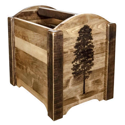 Montana Woodworks Homestead Collection Magazine Rack with Laser Engraved Pine Design, 18