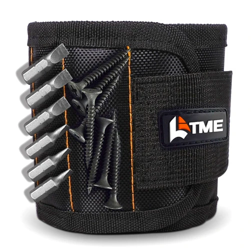 LATME Magnetic Wristband with 15 Strong Magnets for Holding Screws Nails Drill Bits-Best Armband Tool for DIY Handyman Unique Gift for Men (Black)