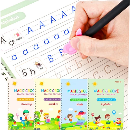 AALGO Magic Grooved Writing Practice for Kids, Reusable Grooved Handwriting Workbook with Disappearing Ink Pen, Preschool Learning Activities, Learn to Write Tracing Book, Educational Toy Gift for Boys Girls