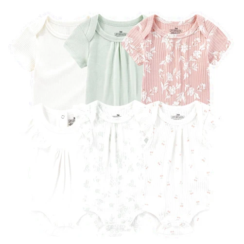 Ruliby Baby Bodysuit 6 Pack Soft Mixed Ribbed Short Sleeve Romper Infant Boy Girl Clothes Set
