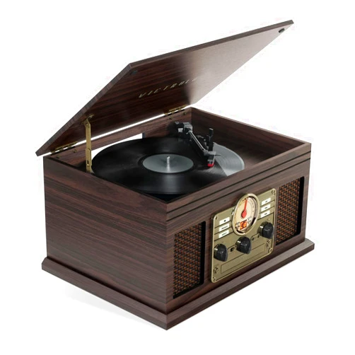 Victrola Hawthorne – 3-Speed (33 1/3, 45, 78 RPM) Bluetooth Record Player with CD, Cassette, FM Radio, & Built-in Stereo Speakers, RCA Out & Aux in, Wireless Music Streaming (Espresso)